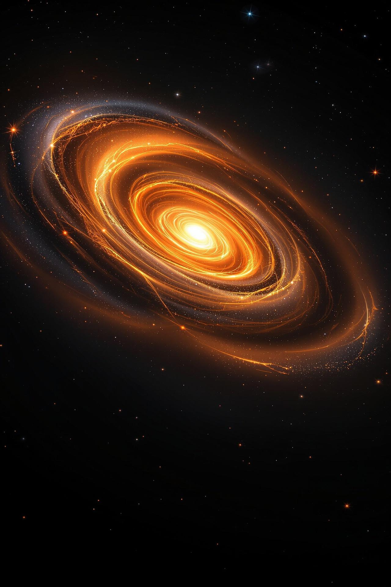 深空彼岸冒险电影海报，遥远星系金色螺旋臂